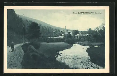 AK Bad Johannisbrunn, Ortspartie am Flussufer