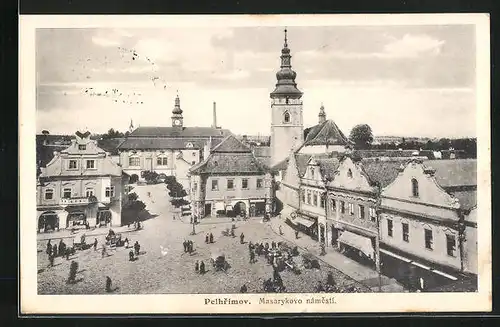 AK Pelhrimov, Masarykovo namesti, Marktplatz mit Kirche