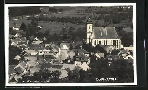 Foto-AK Doubravník, Teilansicht mit Kirche
