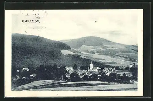 AK Jimramov, Ortsansicht mit Hügellandschaft