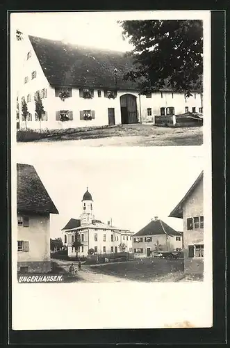 AK Ungerhausen, Grosses Gutshaus, Strassenpartie im Zentrum mit Kirche