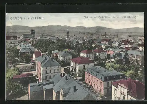 AK Zittau, Marienkirche nach der Lessingstrasse