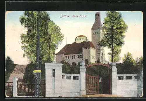 AK Zittau, Krematorium von Aussen
