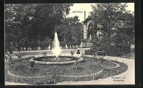 AK Zittau, Brunnen in den Anlagen am Rossplatz