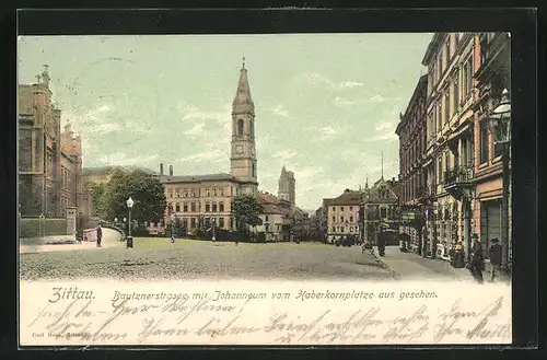 AK Zittau, Bautznerstrasse mit Johanneum vom Haberkornplatz aus gesehen