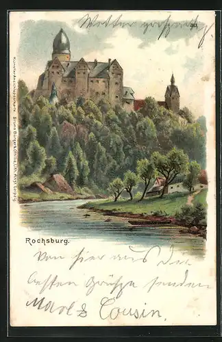 Lithographie Lunzenau, Ansicht der Rochsburg