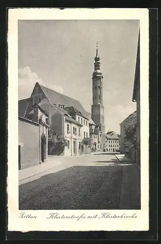 AK Zittau, Klosterstrasse mit Klosterkirche und Wohnhäusern