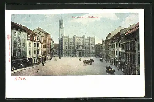 AK Zittau, Marktplatz und Rathaus