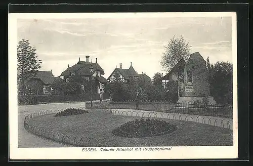 AK Essen, Colonie Altenhof mit Kruppdenkmal