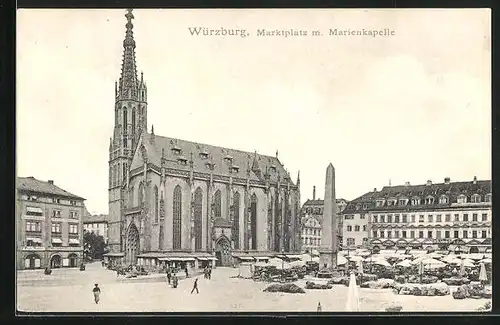 AK Würzburg, Marktplatz mit Marienkapelle und Säule