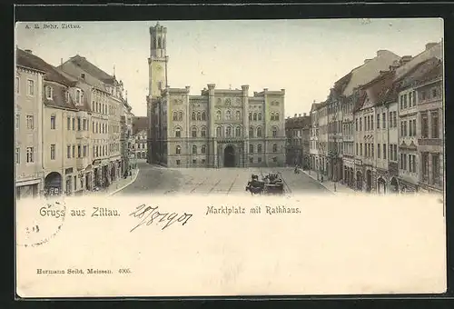 AK Zittau, Marktplatz mit Rathaus