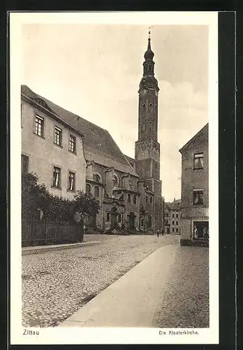 AK Zittau, Strassenpartie mit Klosterkirche
