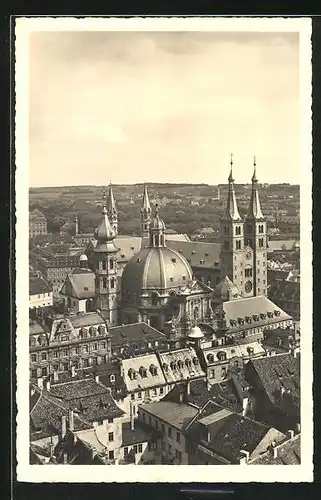 AK Würzburg, Blick vom Turm der Marienkapelle auf Dom und Neumünster