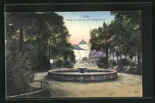 AK Zittau i. Sa., Parkpartie an der Stadtgärtnerei