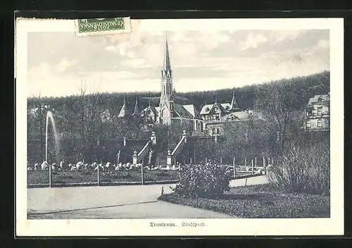 AK Trautenau / Trutnov, Blick vom Stadtpark zur Kirche
