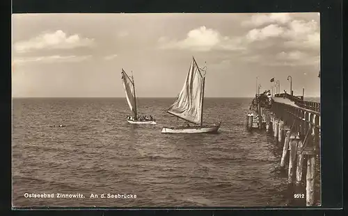 AK Ostseebad Zinnowitz, Segelboote an der Seebrücke