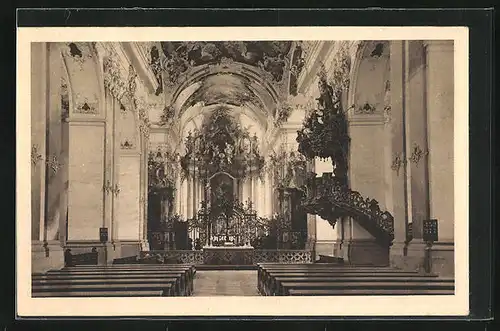 AK Amorbach, Abteikirche - Blick auf den Hochaltar von der Orgel aus