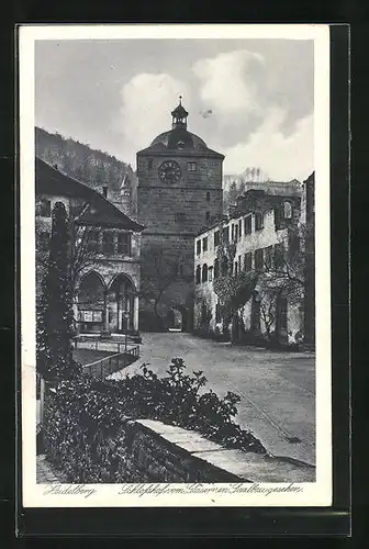AK Heidelberg, Schlosshof vom Gläsernen Saalbau gesehen