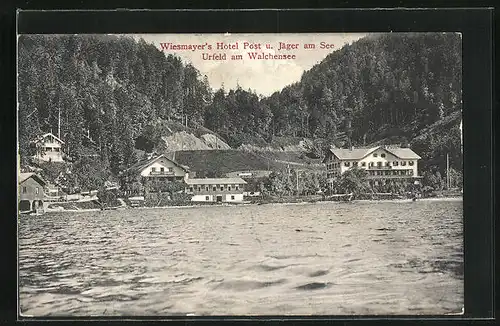 AK Urfeld am Walchensee, Wiesmayer`s Hotel Post u. Jäger am See