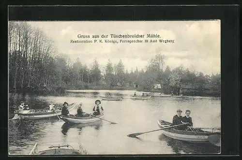 AK Wegberg, Boote vor dem Restaurant Tüschenbroicher Mühle