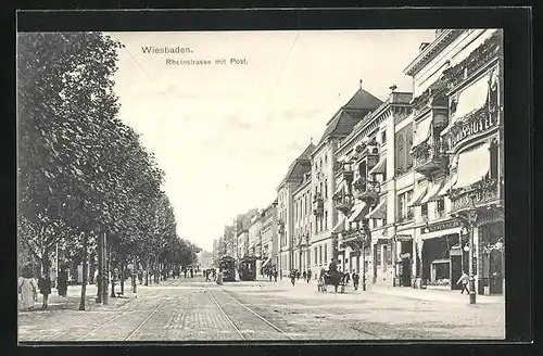 AK Wiesbaden, Rheinstrasse mit Post