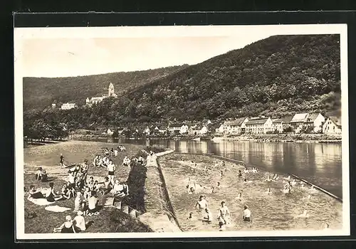 AK Zwingenberg / Nahe, Flussbad und Blick zum Ort