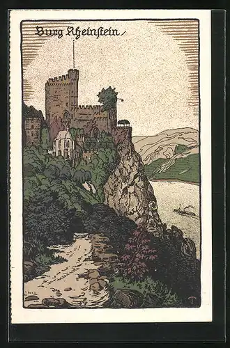 Steindruck-AK Trechtingshausen, Burg Rheinstein