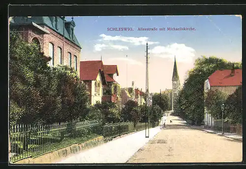 AK Schleswig, Alleestrasse mit Michaeliskirche