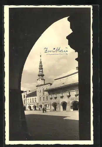 AK Zwittau, Altes Rathaus mit Laubenbogen
