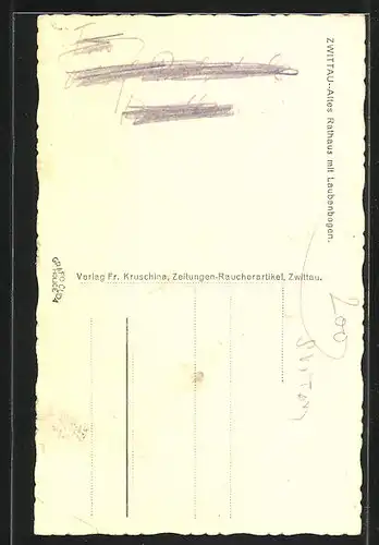 AK Zwittau, Altes Rathaus mit Laubenbogen