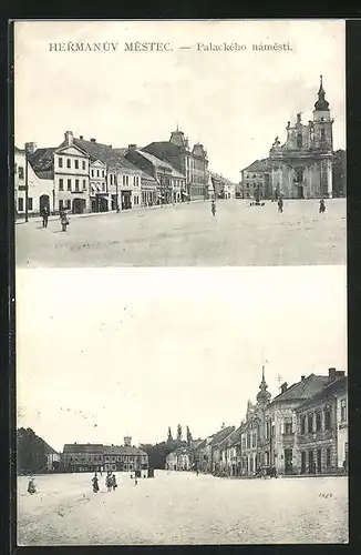 AK Hermanuv Mestec, Palackého námesti, Hauptplatz mit Kirche