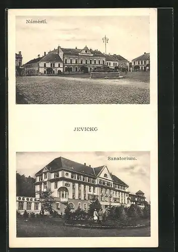 AK Jevicko, Námesti / Marktplatz, Sanatorium im Sonnenschein