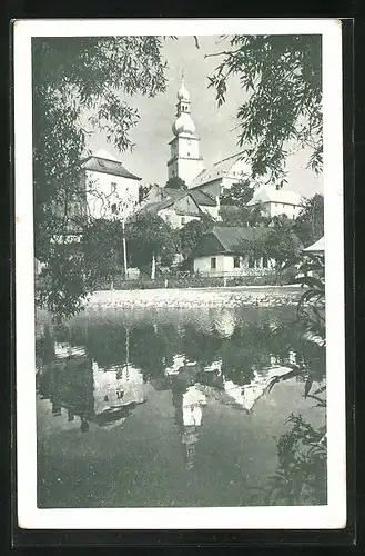 AK Mesto Zdar, Kirche mit Gewässer