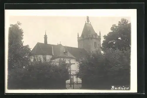 Foto-AK Budisov, Blick nach Kirche