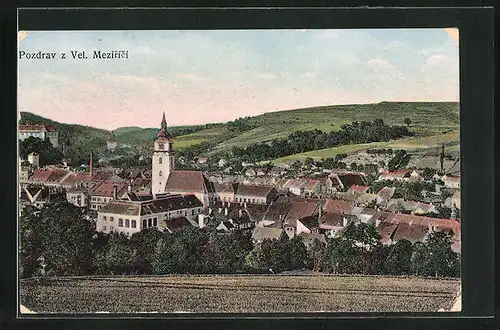 AK Velké Mezirící, Teilansicht der Ortschaft