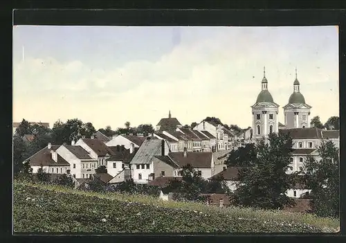 AK Bystrice n. O., Panoramablick von der Bergwiese