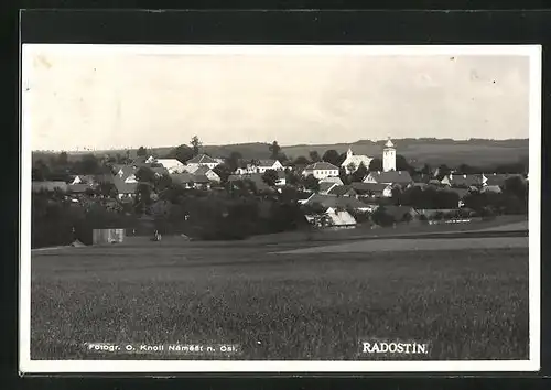 AK Radostin, Blick von der Feldwiese zum Ort