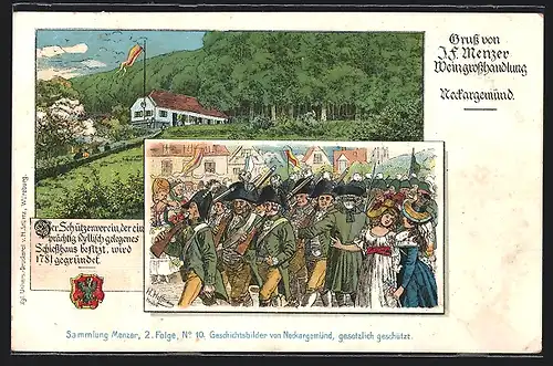 Lithographie Neckargemünd, Parade des Schützenvereins