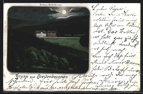 Lithographie Breitenbrunnen, Kurhaus Breitenbrunnen bei Mondschein
