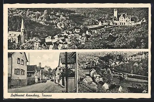 AK Kransberg i. Taunus, Totalansicht mit Kirche und Schloss, Strassenpartie