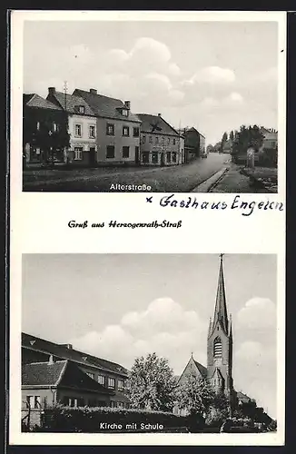 AK Herzogenrath-Strass, Kirche und Schule, Gasthaus Engelen in der Alterstrasse