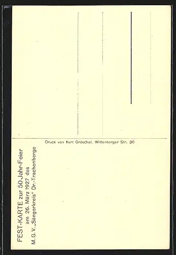 AK Dresden-Trachenberge, Fest-Karte zur 50 Jahr-Feier 1927 des M. G. V.-Sängerkreis