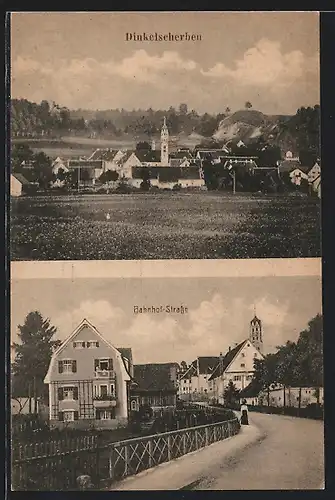 AK Dinkelscherben, Teilansicht, Bahnhofstrasse mit Kirche