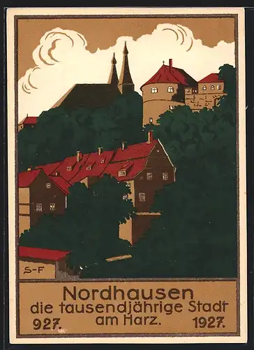 AK Nordhausen, Teilansicht der tausendjährigen Stadt