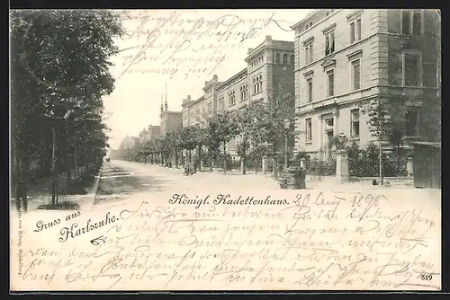 AK Karlsruhe, Königliches Kadettenhaus mit Strassenpartie