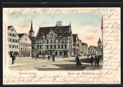 AK Mindelheim, Maximilianstrasse mit Passanten