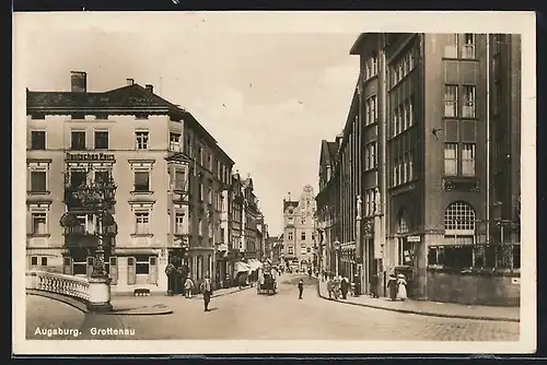 AK Augsburg-Grottenau, Strassenpartie mit Deutschem Haus