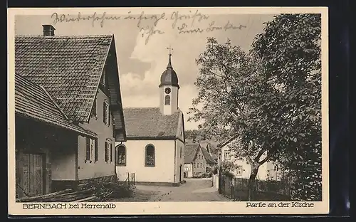AK Bernbach bei Herrenalb, Strassenpartie mit Kirche