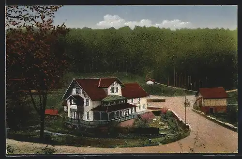 AK Holzbachtal bei Marxzell, Gasthaus-Pension zum grünen Wald / Bergschmiede P. Rothenberger mit Strasse und Wald