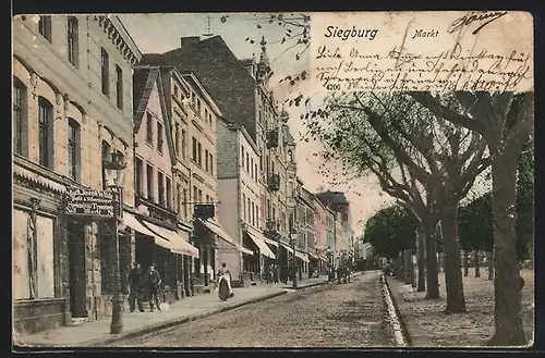 AK Siegburg, Markt, Strassenpartie mit Alleebäumen, Juweliergeschäft